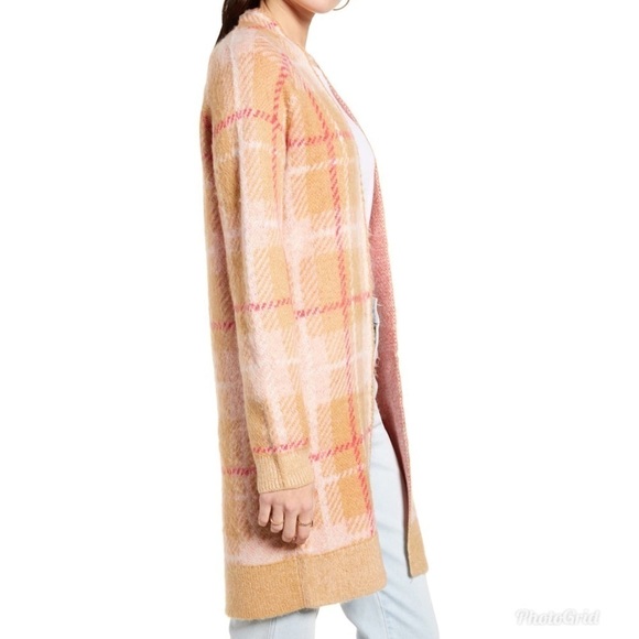 BP Beige Dapper Plaid Long Cardigan Sweater Open Front XS New Cozy - Picture 3 of 8